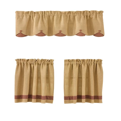 Park Designs Burlap And Check Lined Scallop Valance 58" X 15" 2 Park Designs Burlap And Check Lined Scallop Valance 58" X 15" - Image 2
