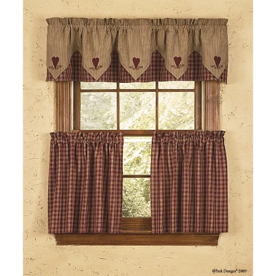 Park Designs Sturbridge Heart Embroidered Point Valance - Wine 1 Park Designs Sturbridge Heart Embroidered Point Valance - Wine