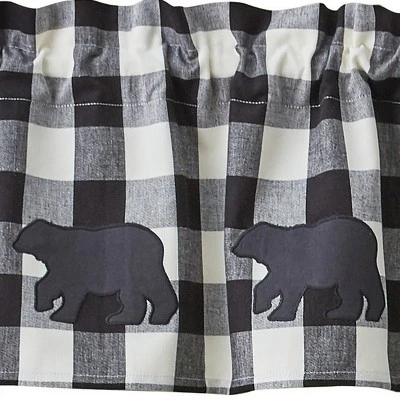 Buffalo Check Bear Applique Valance 14"L - Black & Cream 2 Buffalo Check Bear Applique Valance 14"L - Black & Cream - Image 2