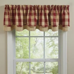 Park Designs Buffalo Check Lined Layered Garnet Valance 72"