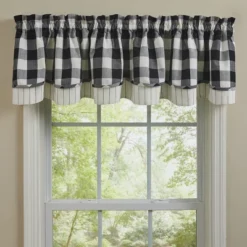 Park Designs Buffalo Check Lined Layered Black Valance 72"