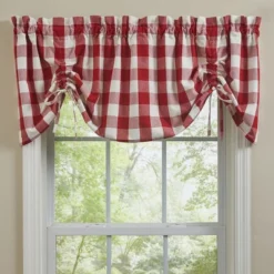 Park Designs Buffalo Check Lined Farmhouse Red Valance 60"