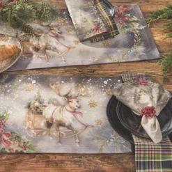 Park Designs Snow Globe Reindeer Table Runner 13" X 36"