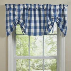 Park Designs Buffalo Check Lined Farmhouse China Blue Valance 60"