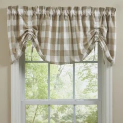 Park Designs Buffalo Check Lined Farmhouse Natural Valance 60"