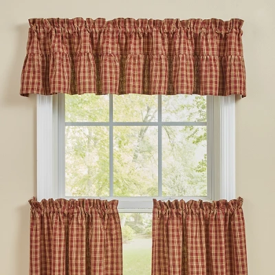 Park Designs Sturbridge Plaid Ruffle Wine Valance 72" 1 Park Designs Sturbridge Plaid Ruffle Wine Valance 72"