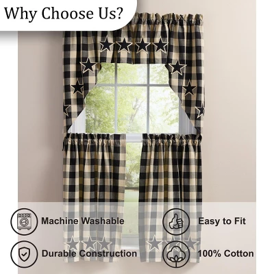 Park Designs Wicklow Star Black Swags Pair 72" X 36" 4 Park Designs Wicklow Star Black Swags Pair 72" X 36" - Image 4