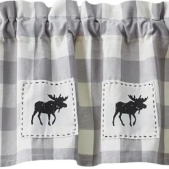 Buffalo Check Moose Patch Lined Valance 14"L - Gray