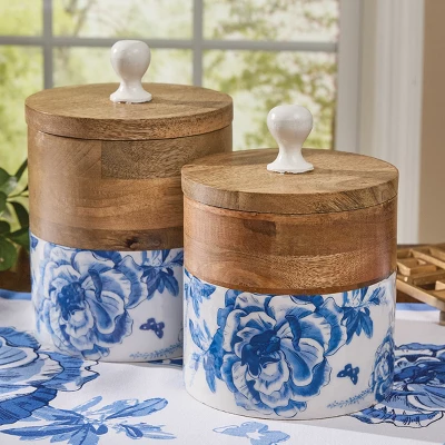 Patricia Heaton Home Blue Floral And Flitter Canister Set Of 2 1 Patricia Heaton Home Blue Floral And Flitter Canister Set Of 2
