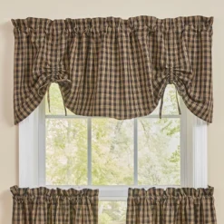 Park Designs Sturbridge Plaid Lined Farmhouse Black Valance 60"