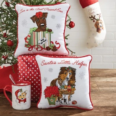 Park Designs Holiday Kisses Terrier Pillow - 10'' - White 1 Park Designs Holiday Kisses Terrier Pillow - 10'' - White