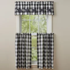 Buffalo Check Bear Applique Valance 14"L - Black & Cream