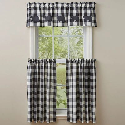 Buffalo Check Bear Applique Valance 14"L - Black & Cream 1 Buffalo Check Bear Applique Valance 14"L - Black & Cream