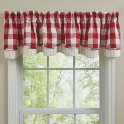 Park Designs Buffalo Check Lined Layered Red Valance 72"