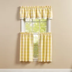 Park Designs Buffalo Check Yellow Lined Layered Valance 72" X 16"