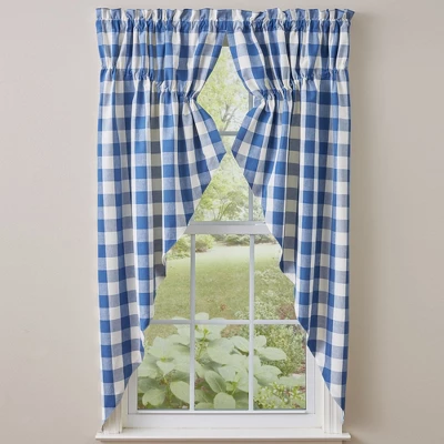 Park Designs Buffalo Check Lined Gathered Swag 63"L - China Blue 1 Park Designs Buffalo Check Lined Gathered Swag 63"L - China Blue