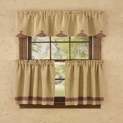 Park Designs Burlap And Check Lined Scallop Valance 58" X 15" 1 Park Designs Burlap And Check Lined Scallop Valance 58" X 15"