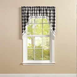 Park Designs Buffalo Check Home Lined Black And Cream Swags 72" X 36"