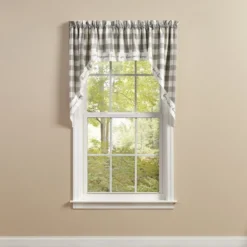 Park Designs Buffalo Check Ruffled Dove Swags 72" X 36"